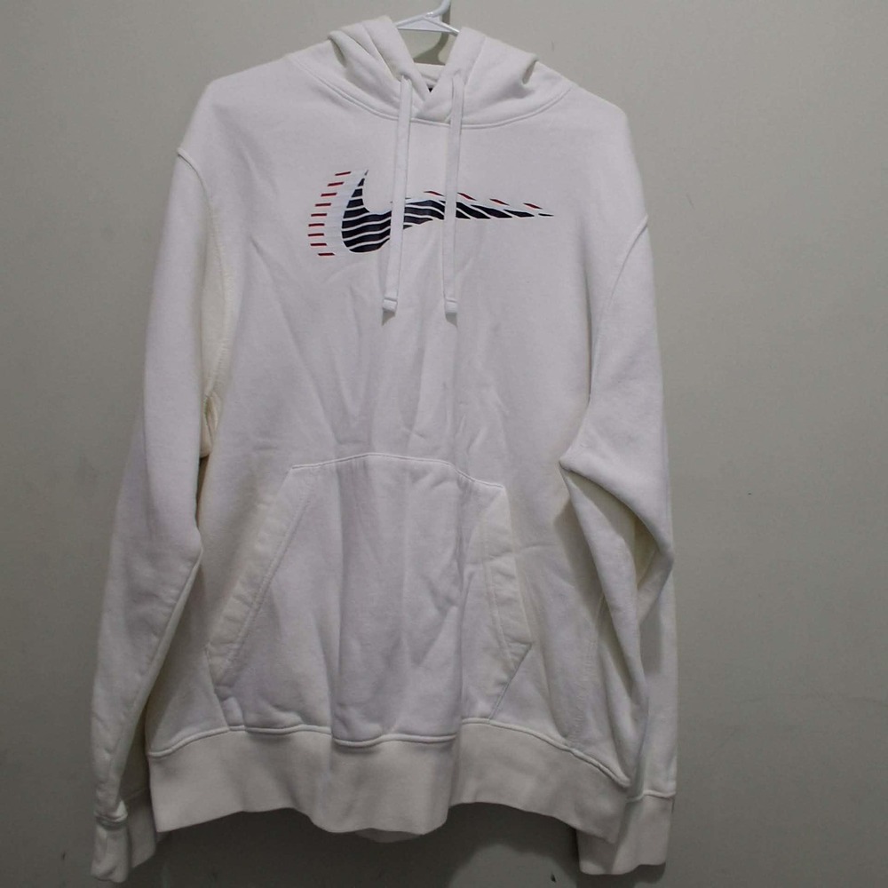 Nike Sportswear Sail White Distorted Swoosh Graphic Hoodie DM7947-133 Mens L‎